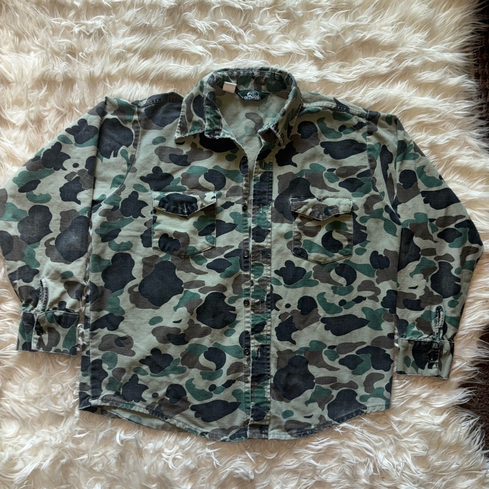Camo Button-Up Shirt Jacket in Green and Black